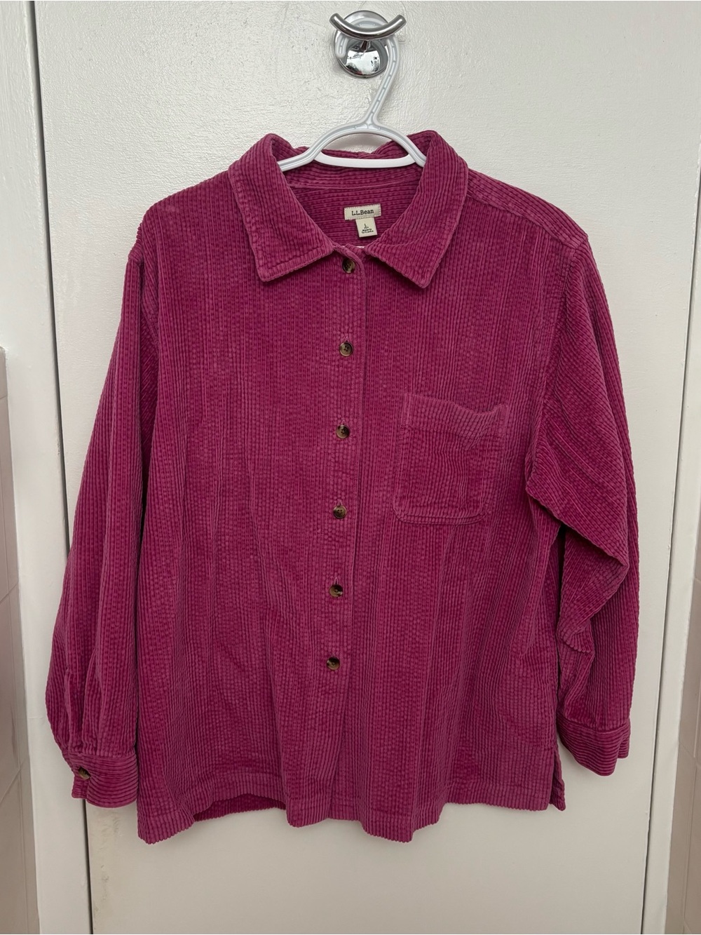L.L. Bean Pink/Berry Women's Soft Cotton Corduroy Button-Front Utility L Petite